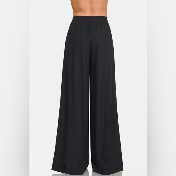 Zenana Pleated Linen Blend Wide Leg Pants - Picture 2 of 3